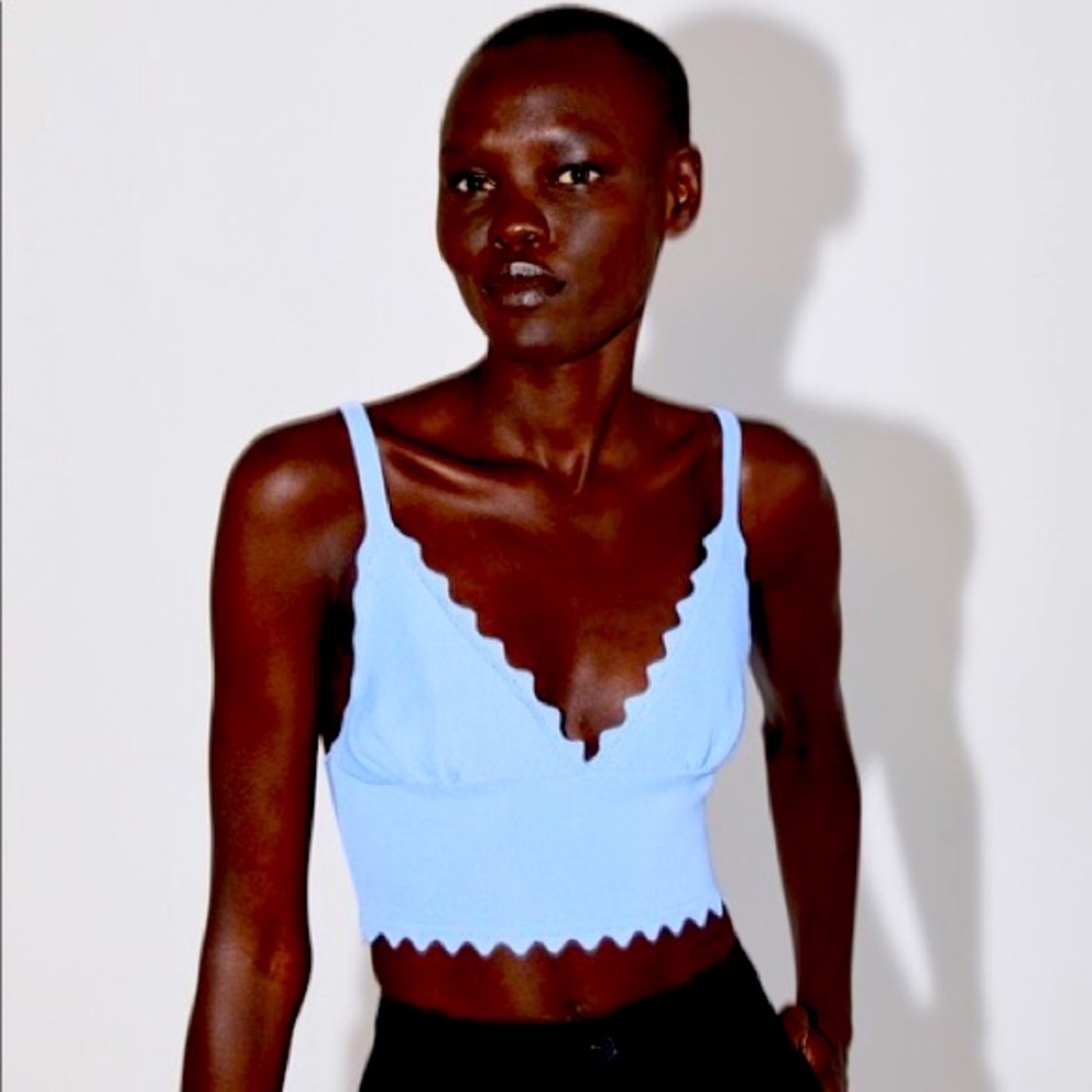 Zara Blue Scalloped Knit Tank L